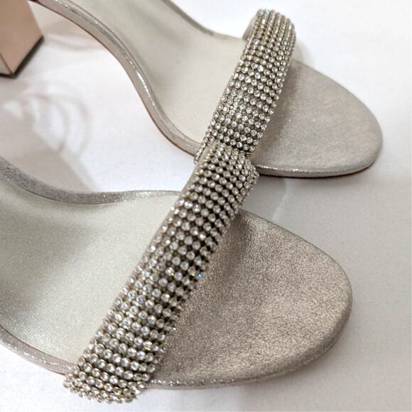 Loeffler Randall Shay Rhinestone Ankle Strap Sandals Heels Metallic Size 11 - Picture 9 of 13